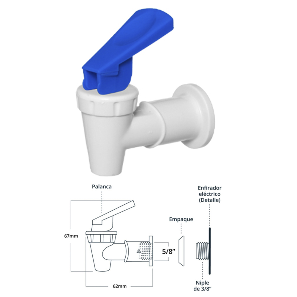 LLAVE DESPACHADOR AGUA BLANCA PALANCA AZUL NIPLE 5/8 AFR2