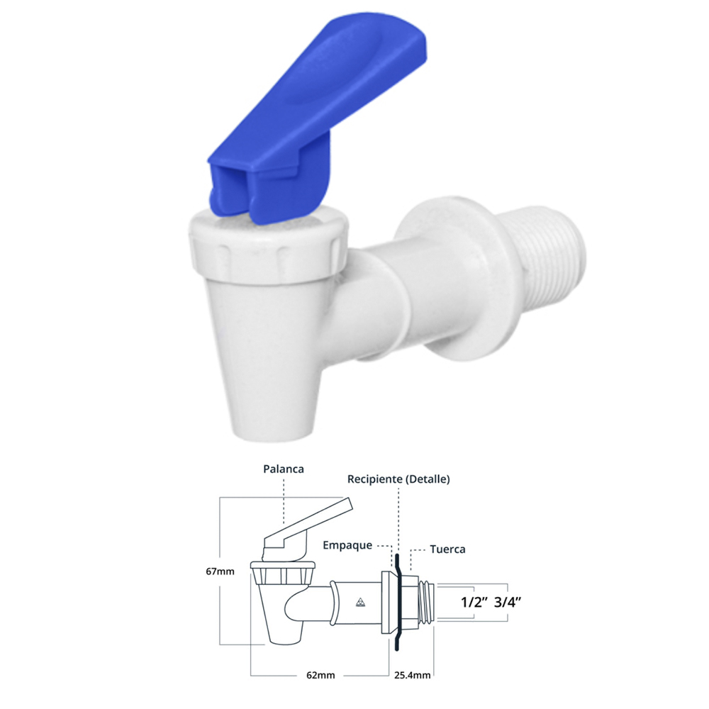 LLAVE DESPACHADOR AGUA BLANCA  PALANCA AZUL 3/4 AFR3