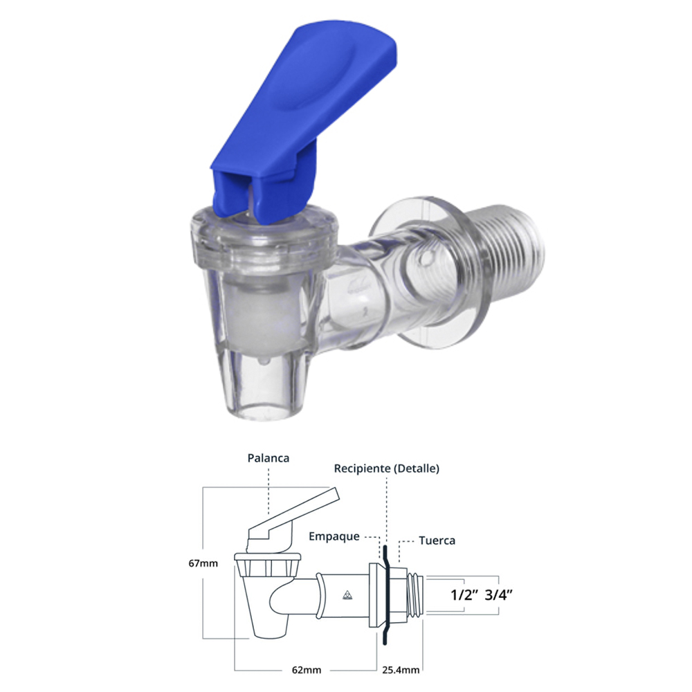 LLAVE DESPACHADOR AGUA CRYSTAL  PALANCA AZUL 3/4 AFR3