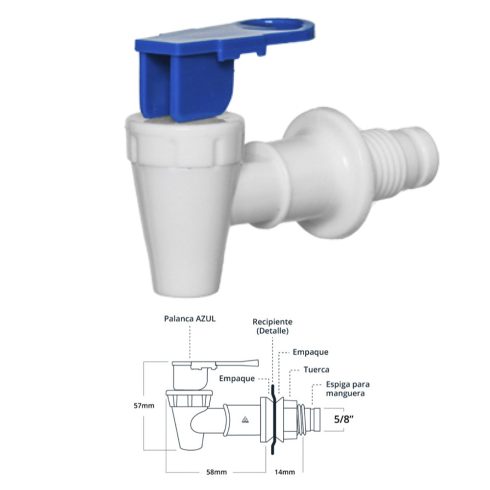 LLAVE DESPACHADOR AGUA BLANCA  PALANCA AZUL ESPIGA 5/8 AFR6