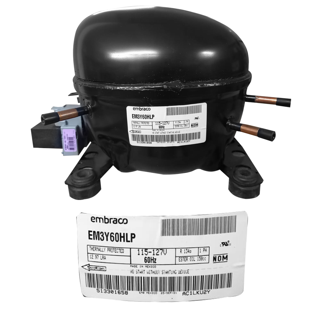 COMPRESOR 1/5 1/4L R134A 127V 60 HZ ALTA EFICIENCIA COMPATIBLE CON EMYS60HEP EGD60HLC W10605286 W10445423 W1088990