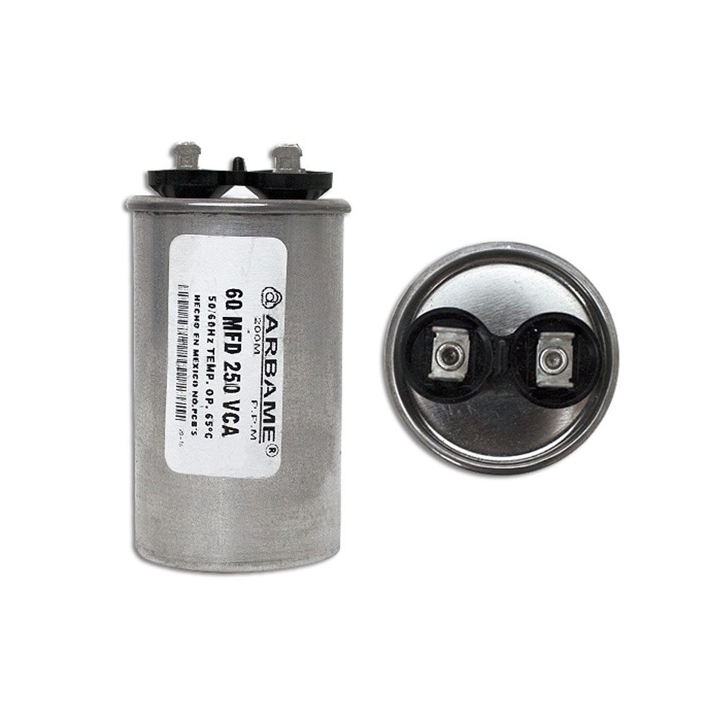 CAPACITOR TRABAJO REDONDO ALUMINIO 60 MF 250 VCA 50/60 Hz  65°C